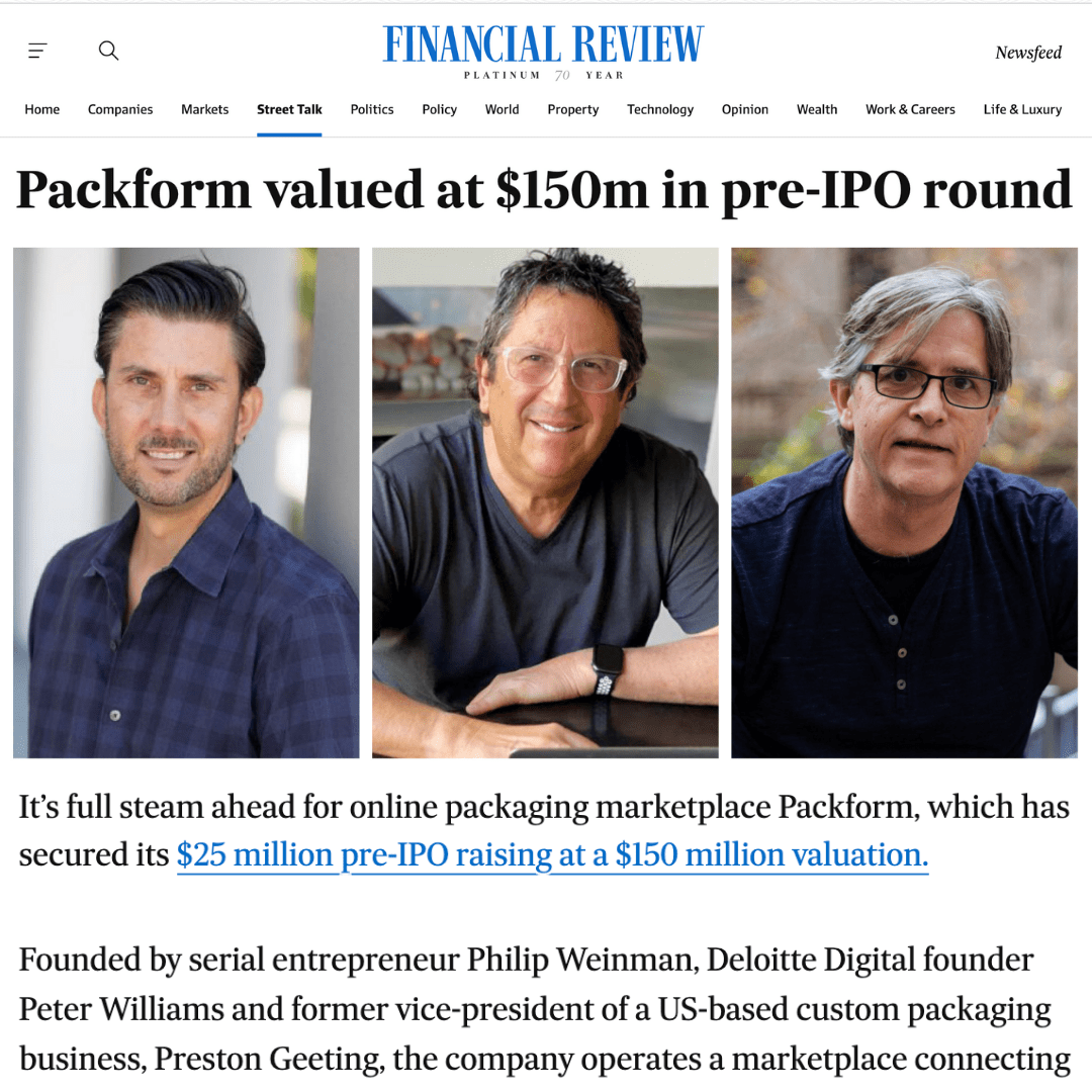 Packform valued at $150m in pre-IPO round
